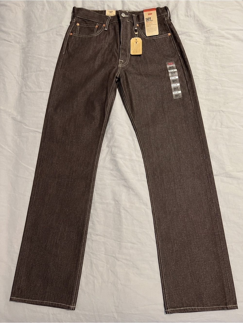 Levi’s 501 Original Shrink-to-Fit Jeans Mens 34x34 Brown Rigid Denim NWT